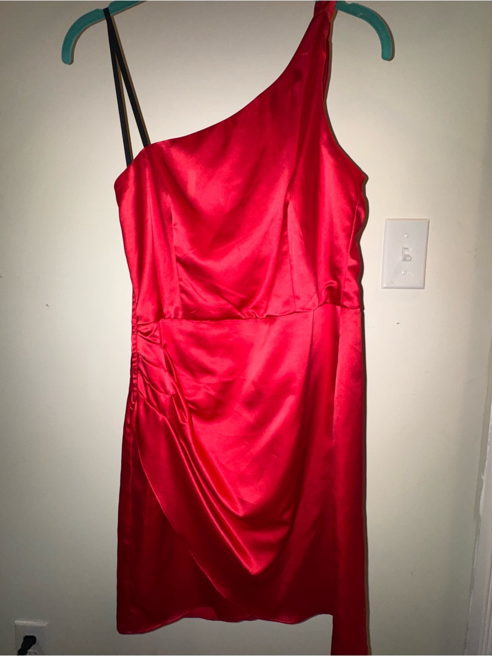 B Darlin One-Shoulder Red Satin Cocktail Dress